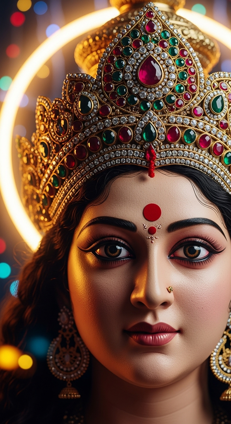 Divine Gaze of Goddess with Intricate Crown